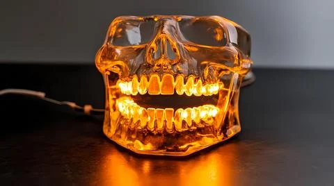 Transparent Jaw with Glowing Teeth Under Blue Light Stock Illustration