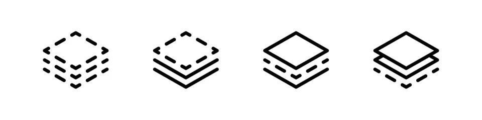 Transparent layer icon set. Stack of paper vector illustration collection. .. Stock Illustration