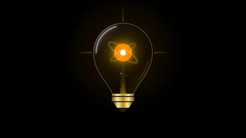 Transparent light bulb with a glowing atomic structure symbol inside agains.. 動画素材 335826315