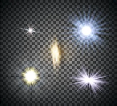Transparent lighty effects on a dark background. Spotlights, flare, explosi.. Stock Illustration