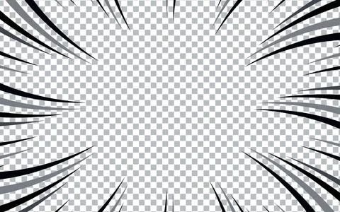 Transparent manga background. Comic explosion, motion speed vector radial l.. Illustrazione stock