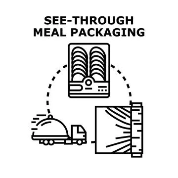 Transparent meal packaging concept for delivery and food manufacturing Stock Illustration