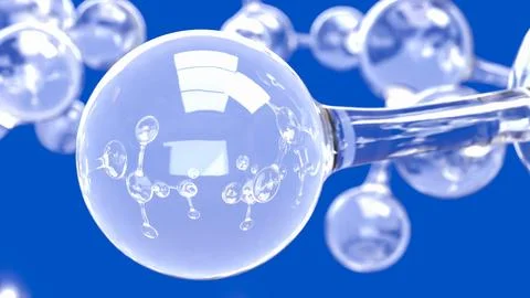 Transparent Molecular Network on Vivid Blue Scientific Background 3d render. Stock Illustration