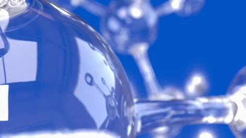 Transparent Molecular Network on Vivid Blue Scientific Background 3d render. Stock Illustration