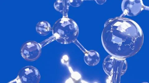 Transparent Molecular Network on Vivid Blue Scientific Background 3d render. Stock Illustration