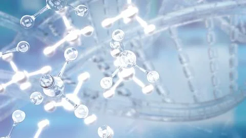 Transparent Molecular Structures and Scientific Formula Background 3d render. Stock Illustration