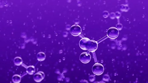 Transparent molecules rotating on purple background with bubbles Stock Footage 315988793