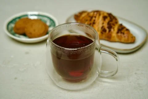 Transparent Mug with Black Tea Stock Photos