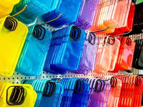 Transparent multicolor of back covers for smartphone. Colorful fluorescent .. Stock Photos