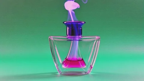 Transparent perfume bottle with gradient smoke effect on green screen 動画素材 318864299