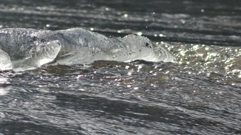 Transparent pieces of ice in the big stream of the river. Stock Footage 149507089