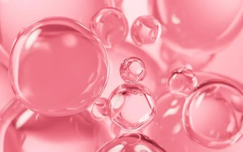Transparent pink liquid bubbles background, 3d rendering. Stock Illustration