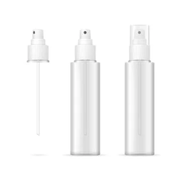 Transparent Plastic Bottle Spray Cosmetic Container. Vector Stock Illustration