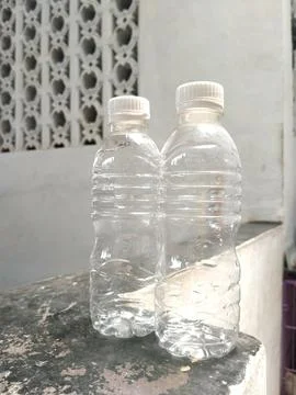 Transparent plastic bottles Foto stock