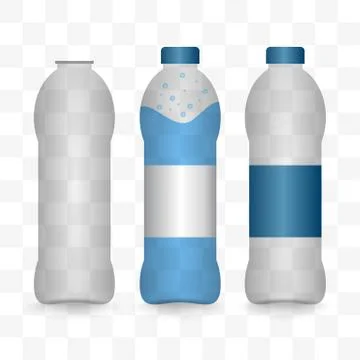 Transparent plastic bottles set. Vector art mockup Stock Illustration