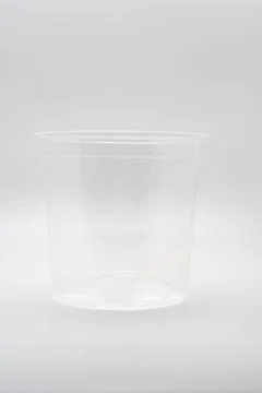 Transparent plastic container isolated on white background Stock Photos
