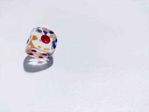 Transparent plastic dice on white background Stock Photos