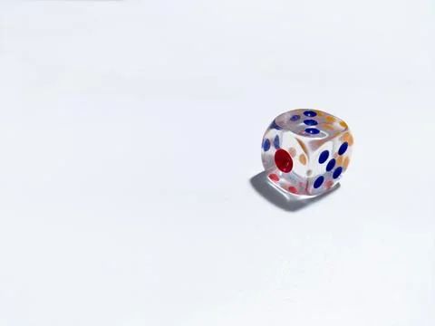 Transparent plastic dice on white background Stock Photos