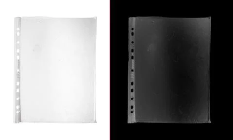 Transparent plastic document pocket isolated on white background. Clear offic Stock Photos