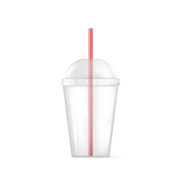 Transparent plastic empty cup for soda or cocktail. Disposable container for  Stock Illustration