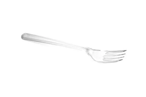 Transparent plastic fork isolated on white background. Stock Photos