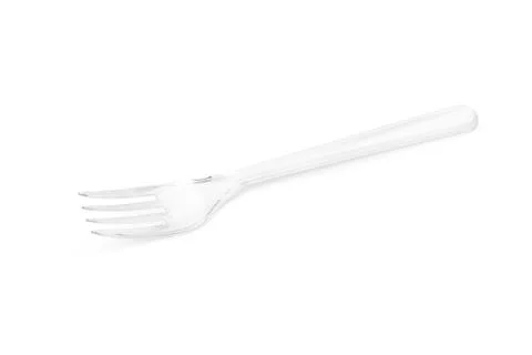 Transparent plastic fork isolated on white background. Stock Photos