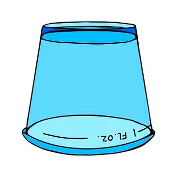 Transparent plastic measuring cup to measuring mouthwash liquid. Inverted Illustrazione stock