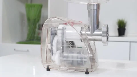 Transparent plastic meat grinder for minced meat per minute, make sausages 스톡 동영상 130247356