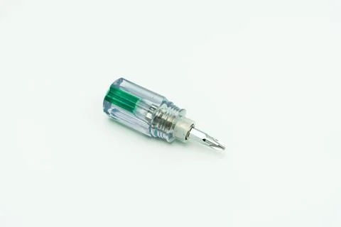Transparent plastic phillip mini-screwdriver. Isolated on white background Stock Photos