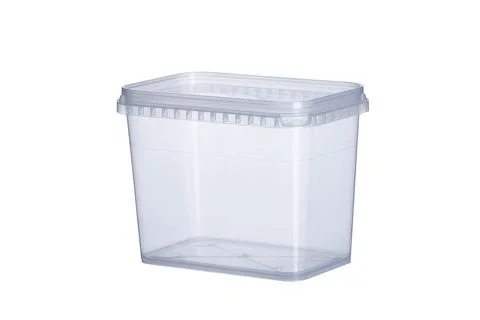 Transparent plastic rectangular container with transparent lid - 1000 ml, squ Stock Photos