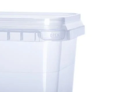 Transparent plastic rectangular container with transparent lid - 1000 ml, squ Stock Photos