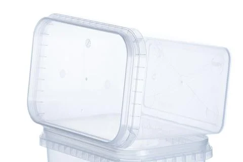 Transparent plastic rectangular container with transparent lid - 1000 ml, squ Stock Photos