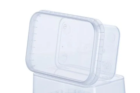 Transparent plastic rectangular container with transparent lid - 500 ml, squa Stock Photos