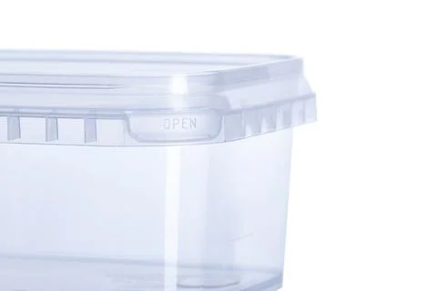 Transparent plastic rectangular container with transparent lid - 500 ml, squa Foto stock
