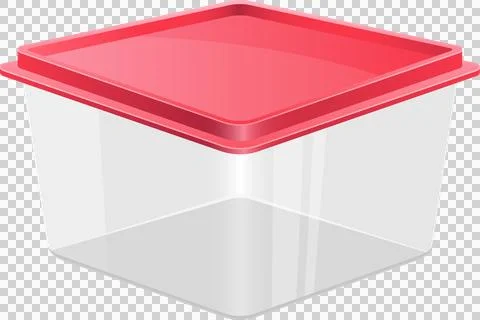 A transparent plastic storage container with a fitted red lid. Great for or.. Stock Illustration