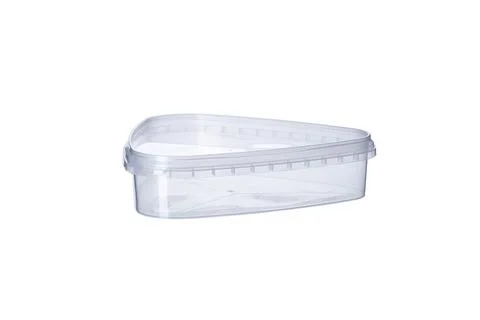 Transparent plastic triangular container with transparent lid - 500 ml, trian Stock Photos
