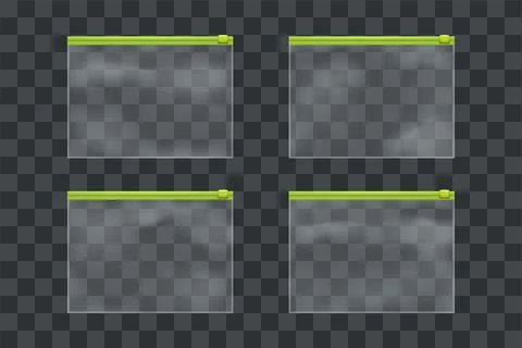 Transparent plastic zipper package set on dark Illustrazione stock