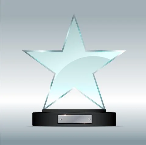 Transparent realistic empty vector acrylic glass trophy award on a gray Stock Illustration