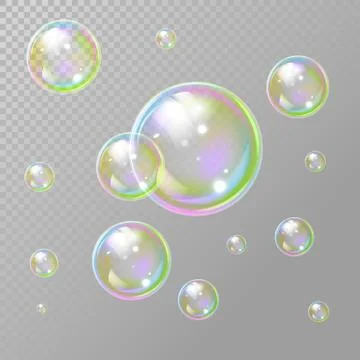 Transparent realistic set of soap bubbles. Soap bubbles in transparent Stock Illustration