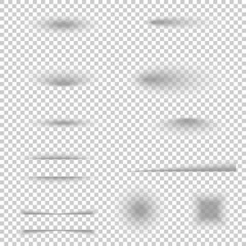 Transparent realistic shadow effect set. Collection grey shapes shadows with  Stock Illustration