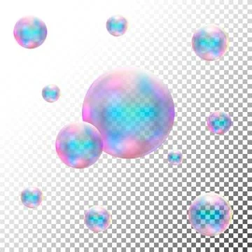 Transparent realistic soap bubbles. Isolated vector Stock Illustration
