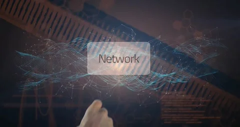 Transparent rectangle featuring Network label floating over glowing blue node Stock Footage 328010845