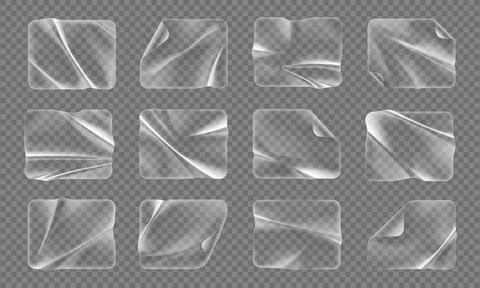 Transparent rectangle plastic patch stickers set Stock Illustration