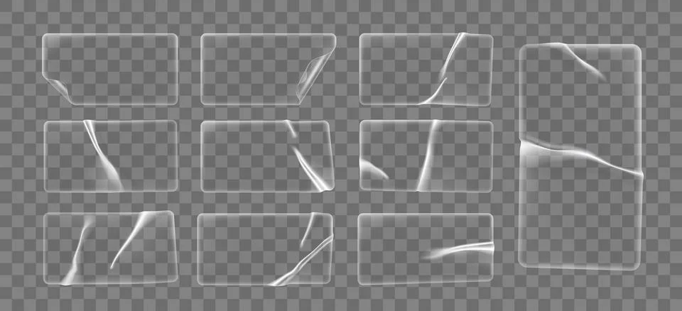 Transparent rectangle plastic patch stickers set Stock Illustration