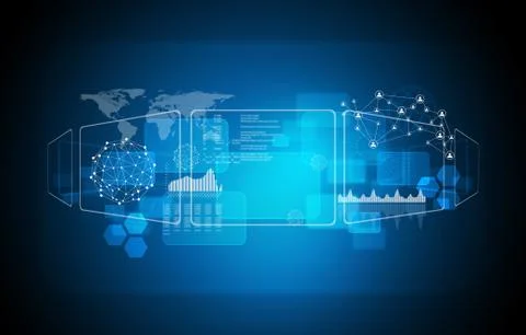 Transparent rectangles, network, wire-frame spheres and world 스톡 일러스트