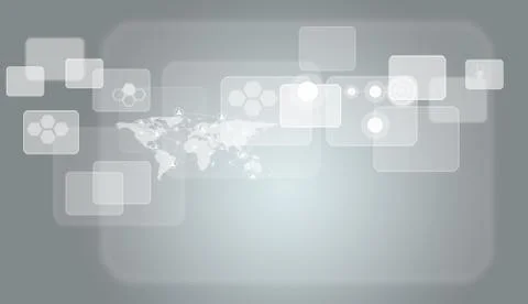 Transparent rectangles, world map, network and other elements 스톡 일러스트