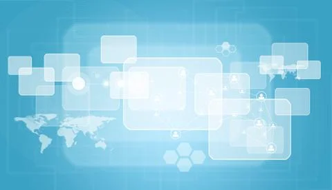 Transparent rectangles, world map, network and other virtual elements 스톡 일러스트