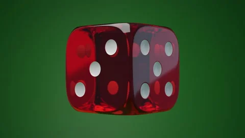Transparent red colored plastic dice with white dots, green background 스톡 동영상 162684519