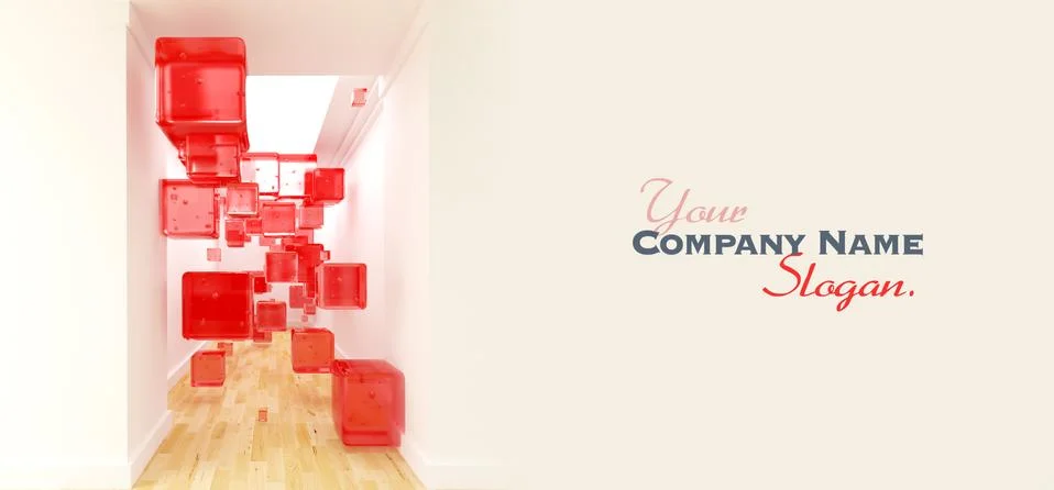 Transparent red cubes in the corridor Stock Illustration