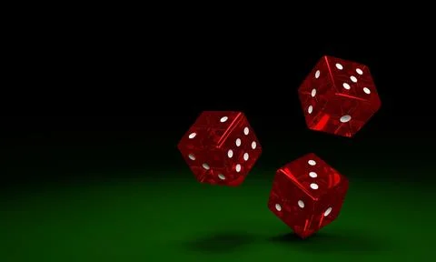 Transparent red dice are falling on the green felt table. The concept of dice Stock Illustration